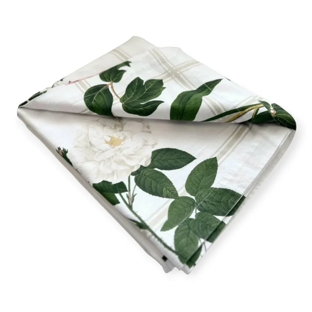 Williams-Sonoma Tablecloth 70x90 White Floral Peony Rose Cotton Cottagecore